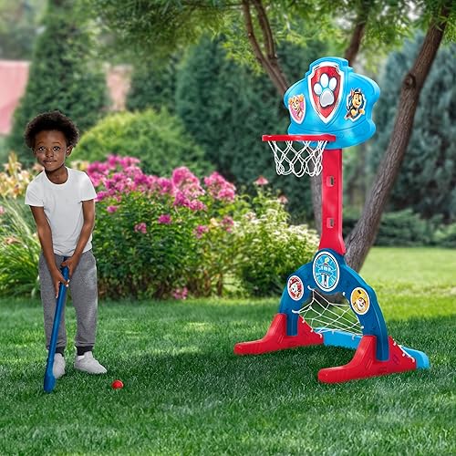 Miniatura 5 de Delta Children - Centro deportivo 4 en 1 de PAW Patrol - Aro de baloncesto ajustable de fácil puntuación, red de fútbolhockey y juego de golf, azul