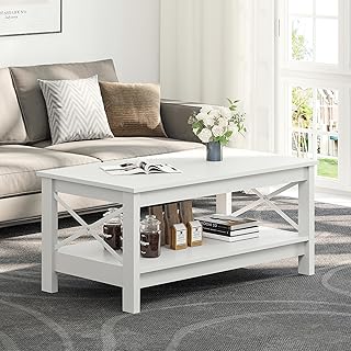 YITAHOME Coffee Table, Small 2-Tier Wooden Coffee Table with Storage Shelf, 100x55.3x45cm White Coffee Tables for Living Room, Super Stability, Thicker Wood Accent Cocktail Center Ends Coffee Table