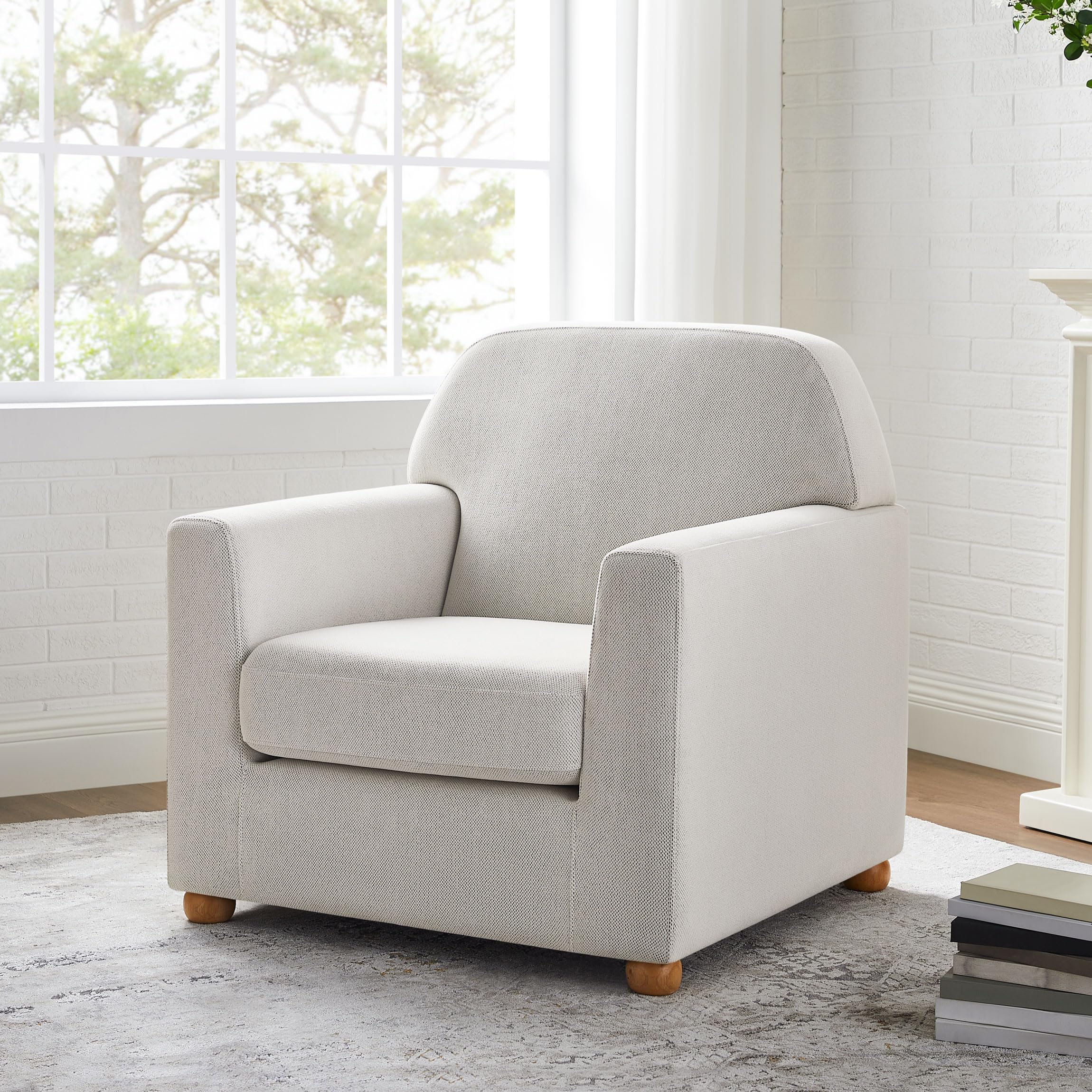 VANOMi Oversized Accent Chair, Comfy Upholstered Living Room Arm Chair, Thick-Cushioned Reading Chair, Beige