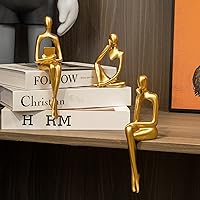 Prettidecor Gold Thinker Statue Set of 3 - Modern Abstract Resin Sculptures for Home Office Desk Shelf Living Room Decor (Small Gold)