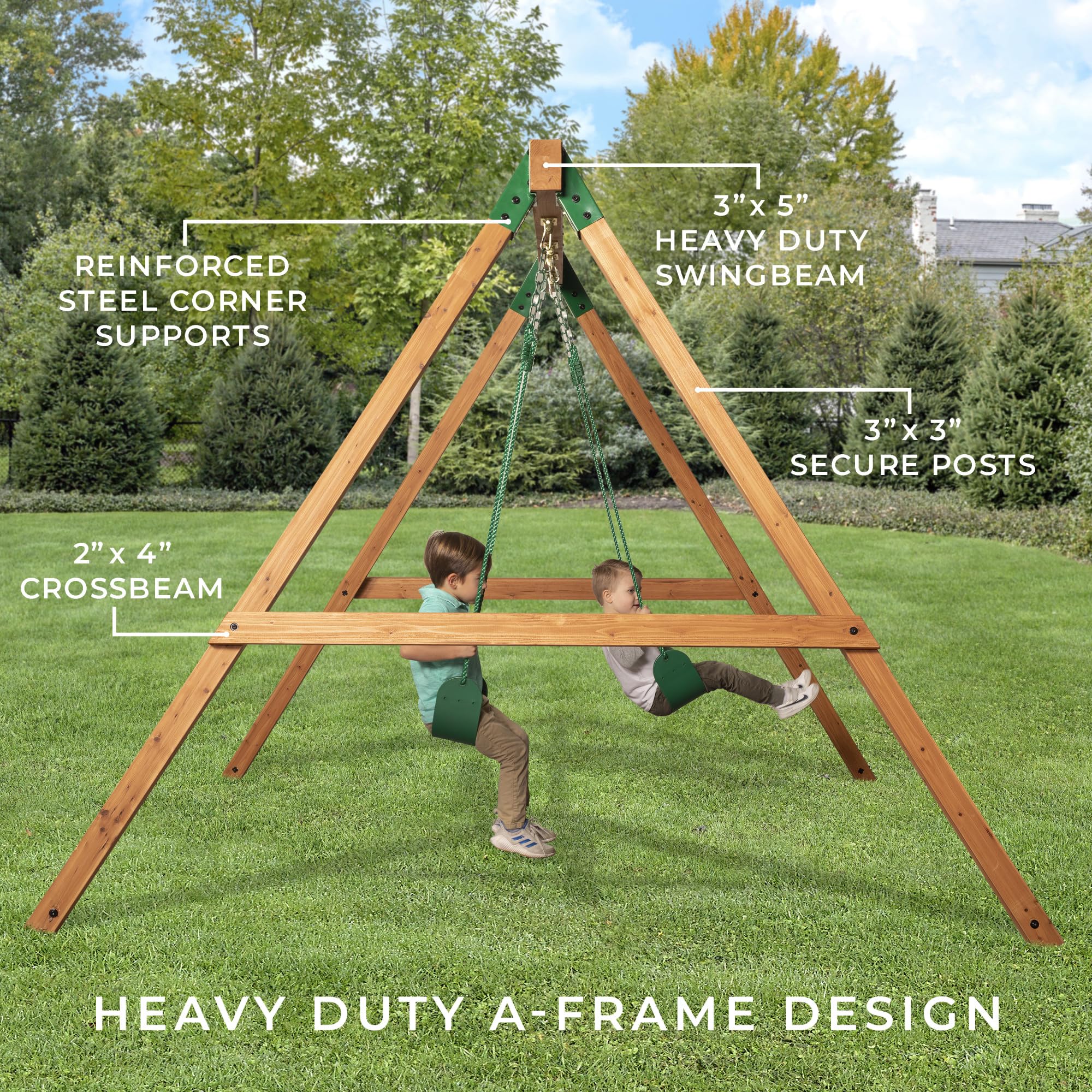 Backyard Discovery Durango Cedar Wood Swing Set Kit with Classic A-Frame, Two Belt Swings, Pinch-Free Ropes, Easy Assembly, Heavy-Duty, Lumber and Hardware Included, Outdoor Playset, Ages 3-10 - Image 4