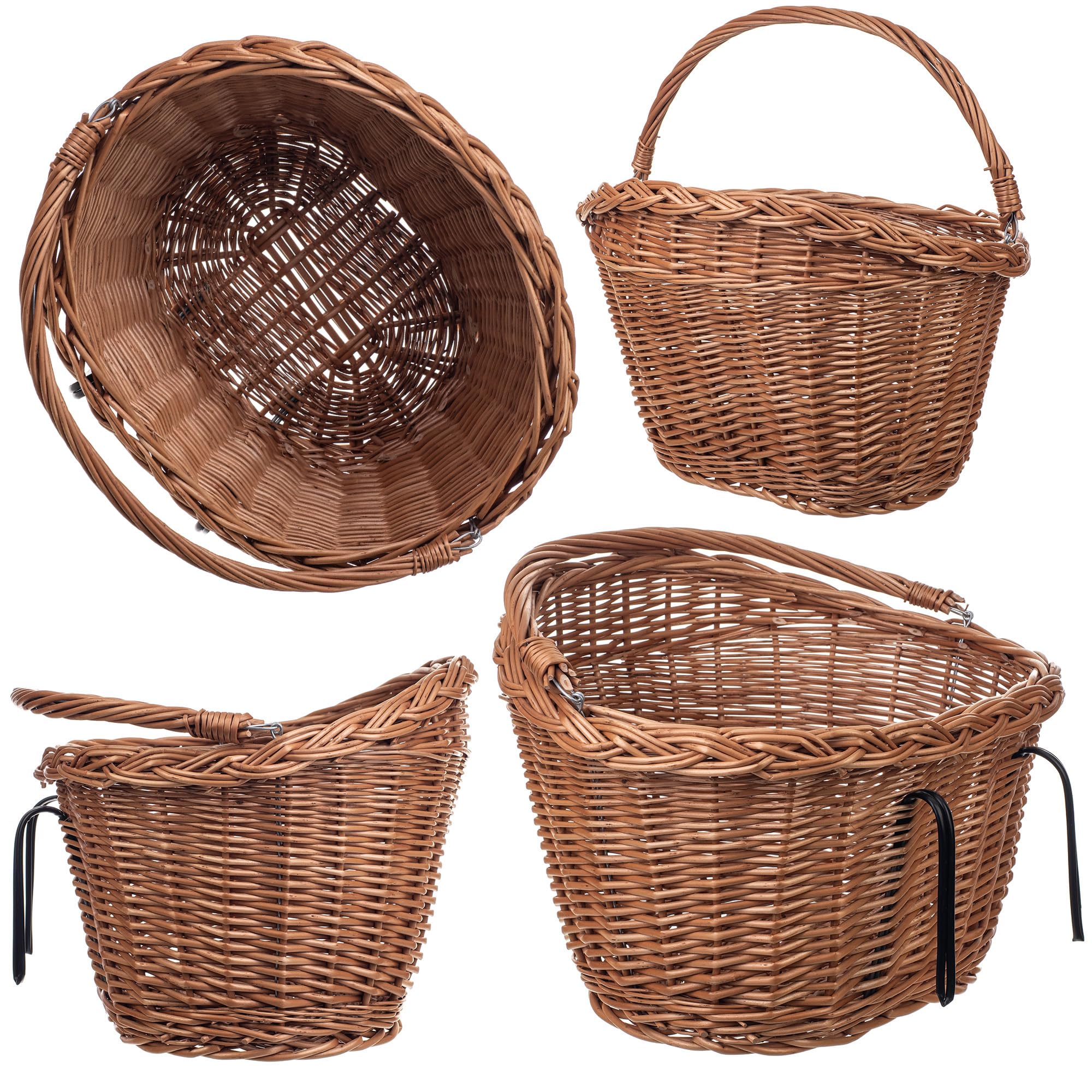 KADAX Panier de vélo avant en osier robuste, panier de guidon avec poignée de transport et crochet en acier, panier classique en osier pour guidon, grand panier pour vélo