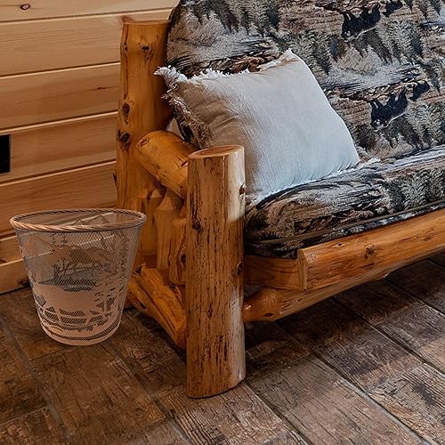 Miniatura 5 de Cubo de basura de metal con alce rústico de montaña, de malla marrón con diseño de vida silvestre, para cabaña o decoración temática de la naturaleza