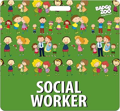 Social Worker Badge Buddy - Green with a Family Theme - By BadgeZoo