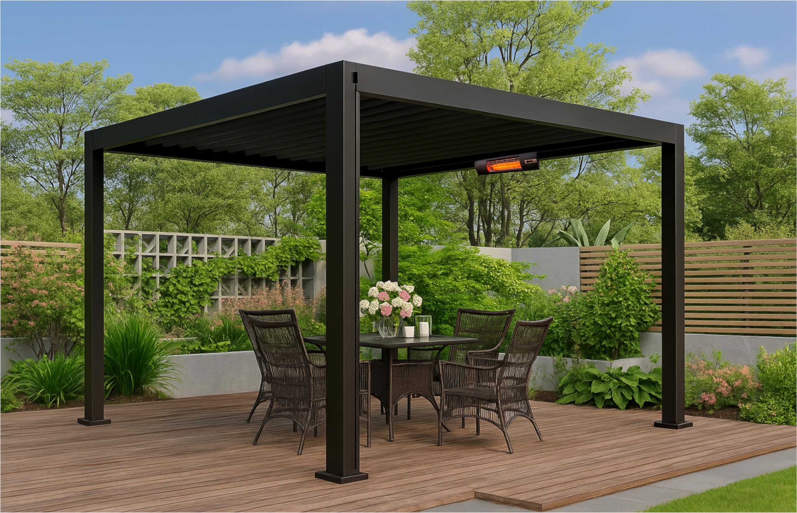 VEITO Space S – Infrarot Heizstrahler, Terassenstrahler, 3 Heizstufen, Fernbedienung, WLAN Zugang über veito smart, IP44, Sandbestrahlter 304'er Edelstahl Body.