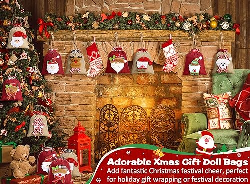 Miniatura 8 de 12 bolsas de regalo de Navidad de arpillera con cordón, 5.5 x 7 pulgadas, bolsas de regalo de Navidad, pequeñas bolsas de dulces de Navidad, bolsas