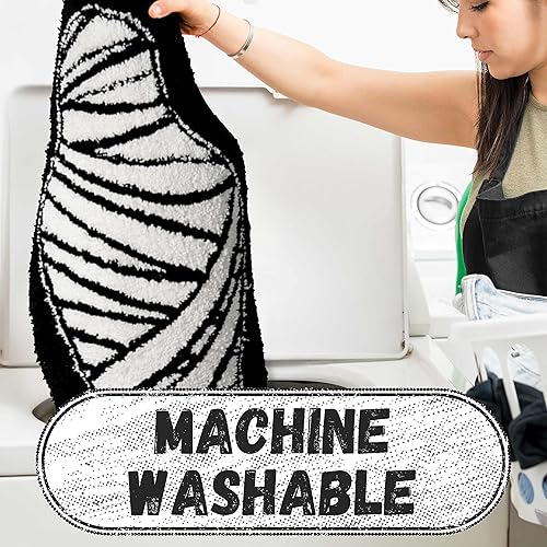 Miniatura 8 de Alfombra de baño de Halloween, decoración de terror en blanco y negro, antideslizante, tapete de baño para baño, dormitorio, bonito corredor