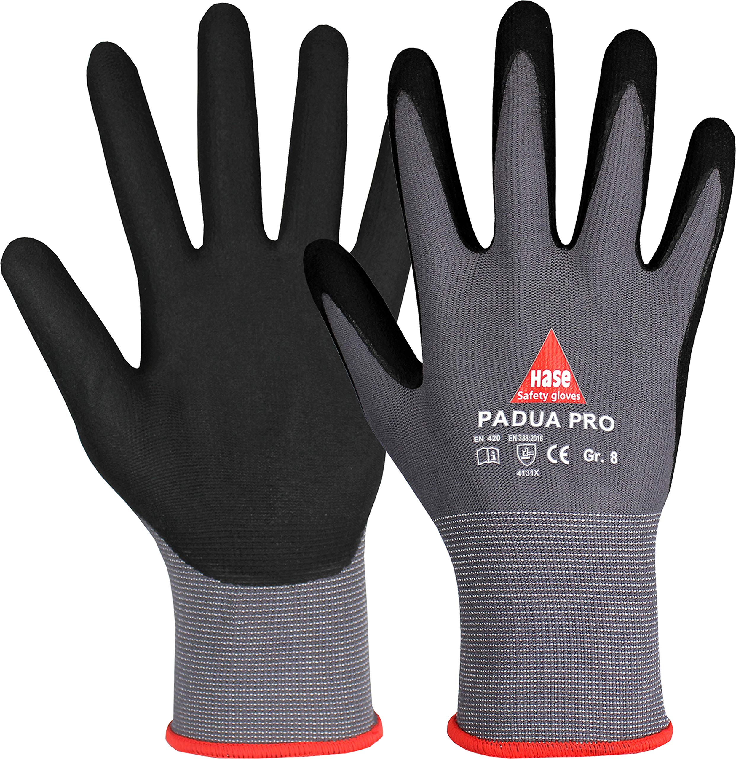 Hase Padua Pro Montagehandschuhe mit Nitrilbeschichtung - 10 Paar Gr. M, Komfortabel für Handwerk & Industrie