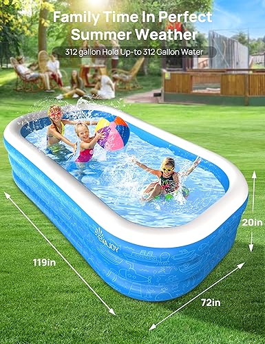 Miniatura 2 de EVAJOY - Piscina inflable para niños y adultos, piscinas grandes de 119 x 72 x 20 pulgadas, duradera y gruesa sobre el suelo, piscina familiar