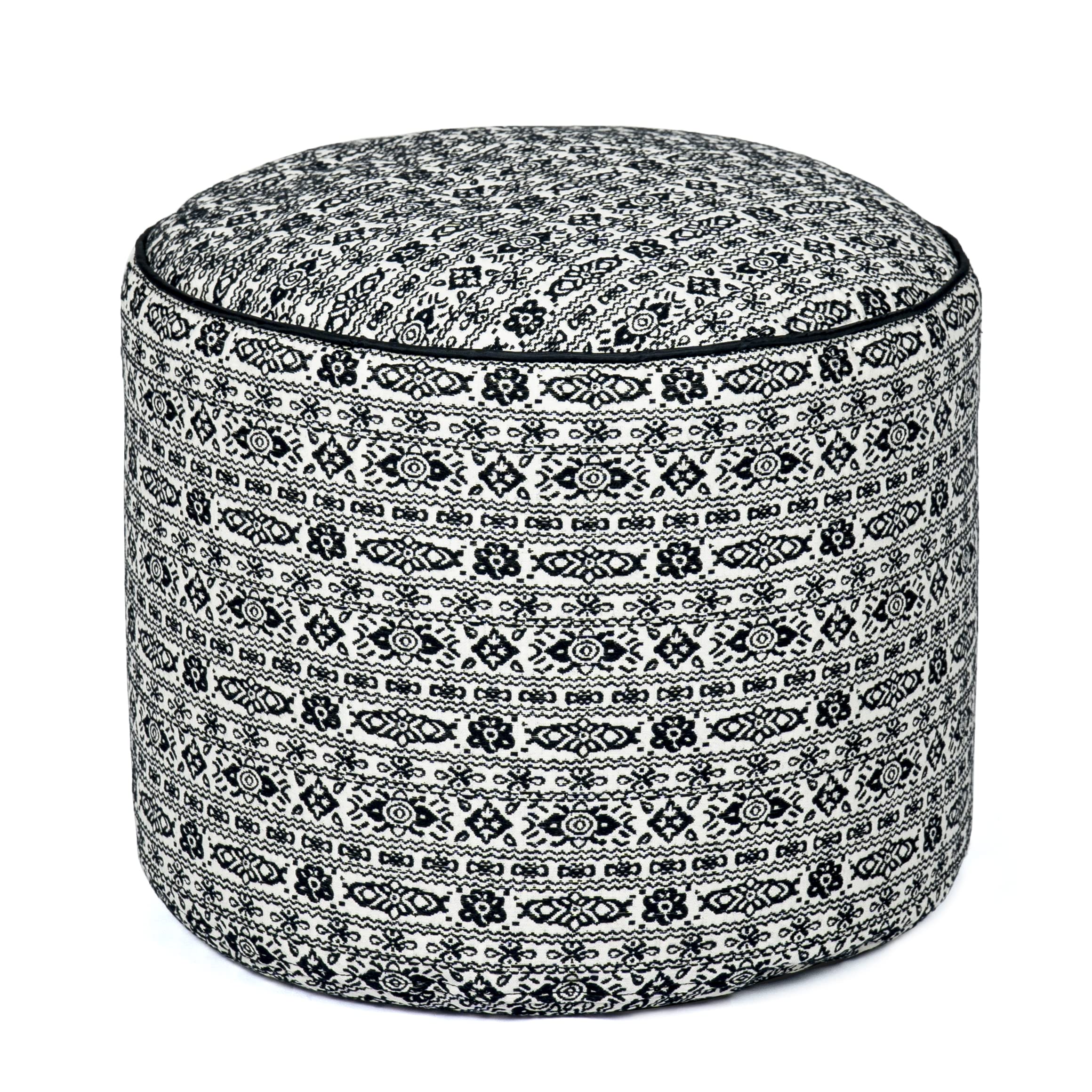 VPLANET® Cotton Jacquard Round Pouffe, Cover Only (Medium, Ivory & Black)