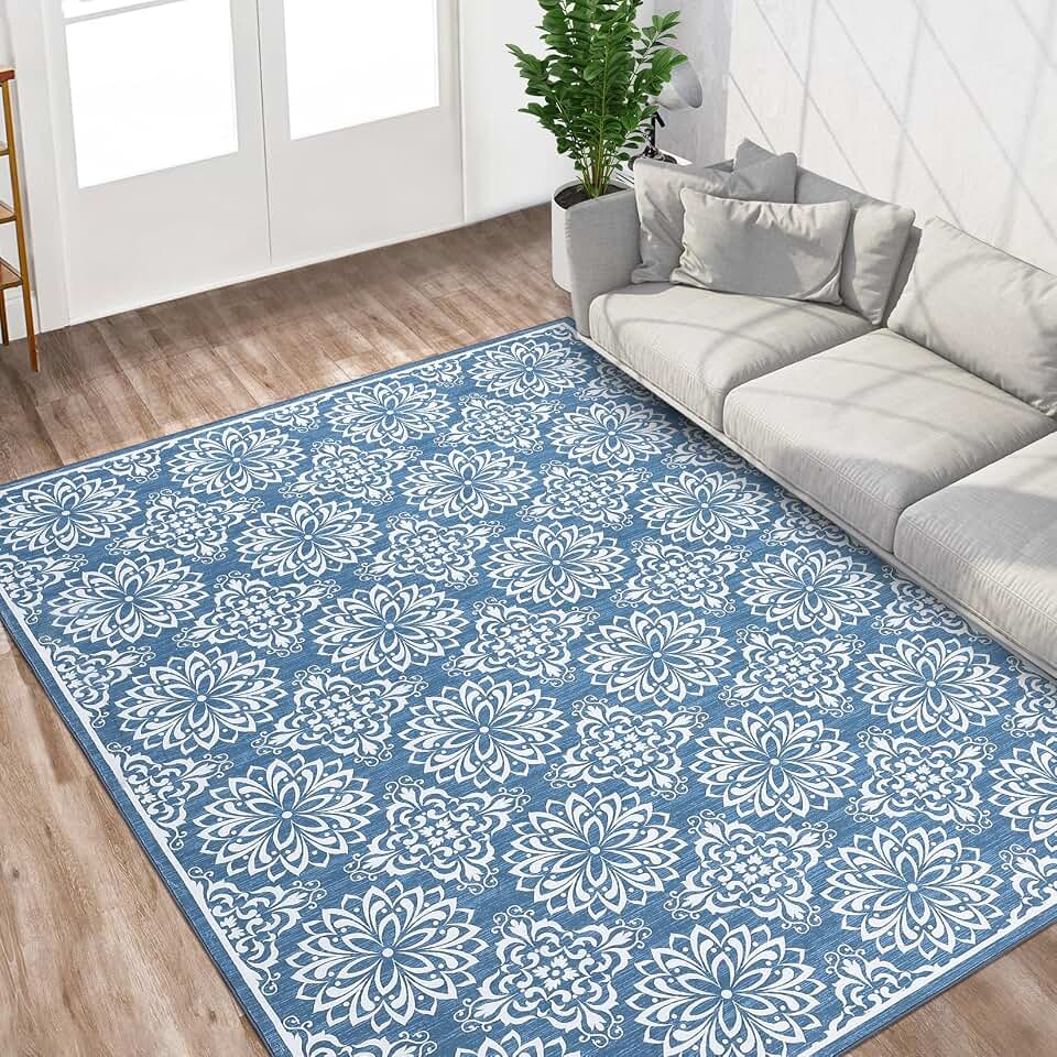 GlowSol Floral Washable Area Rug 6x9 Rug for Living Room Rugs Bedroom Rug Vintage Rug Soft Rug Non Slip Carpet Farmhouse Damask Th