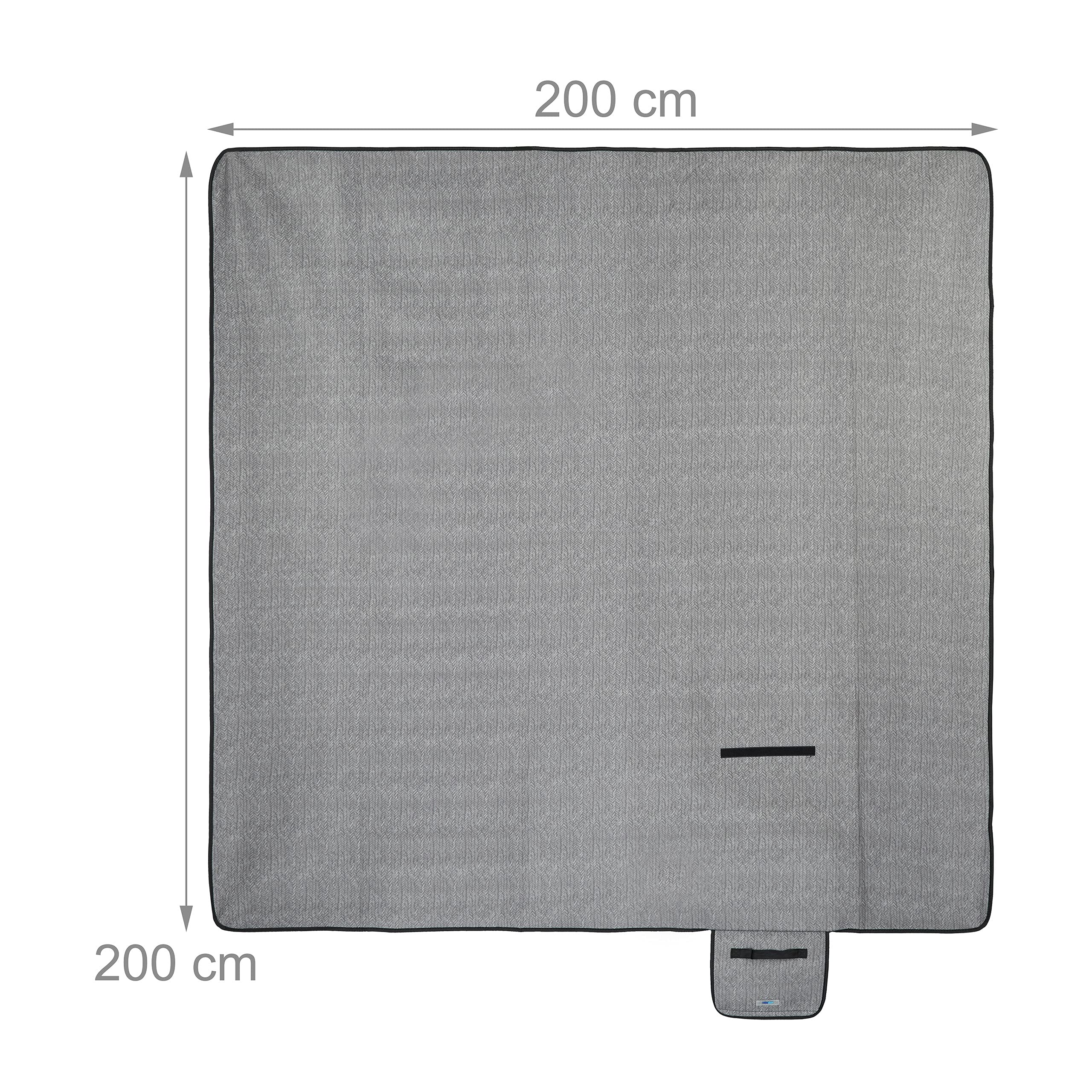 relaxdays Couverture Pique-Nique XXL, 200x200 cm, Tapis de Plage Polaire, Isolation Thermique, imperméable, Anse, Gris