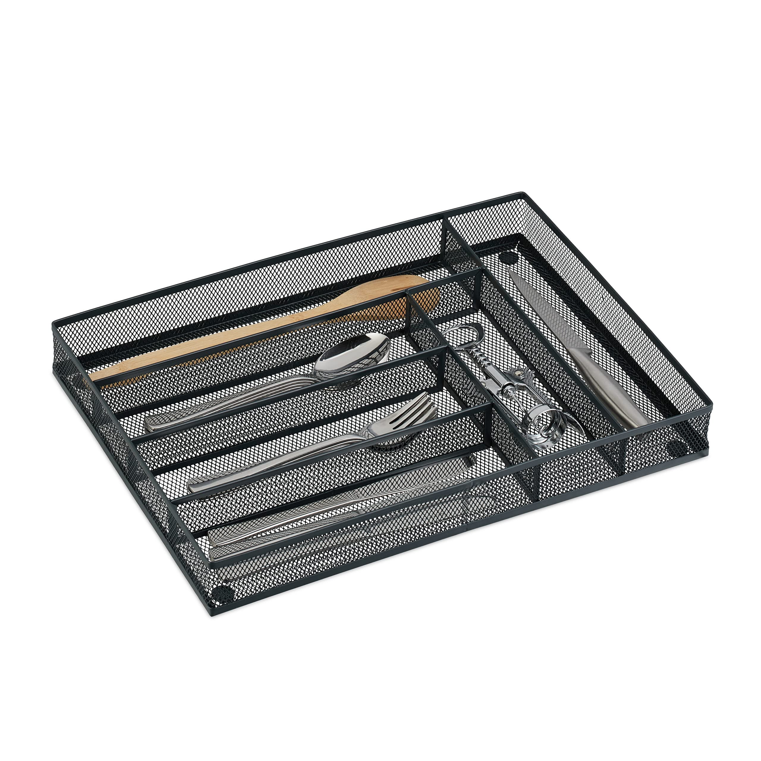 Range-couverts en métal anthracite Relaxdays à 6 compartiments pour tiroir