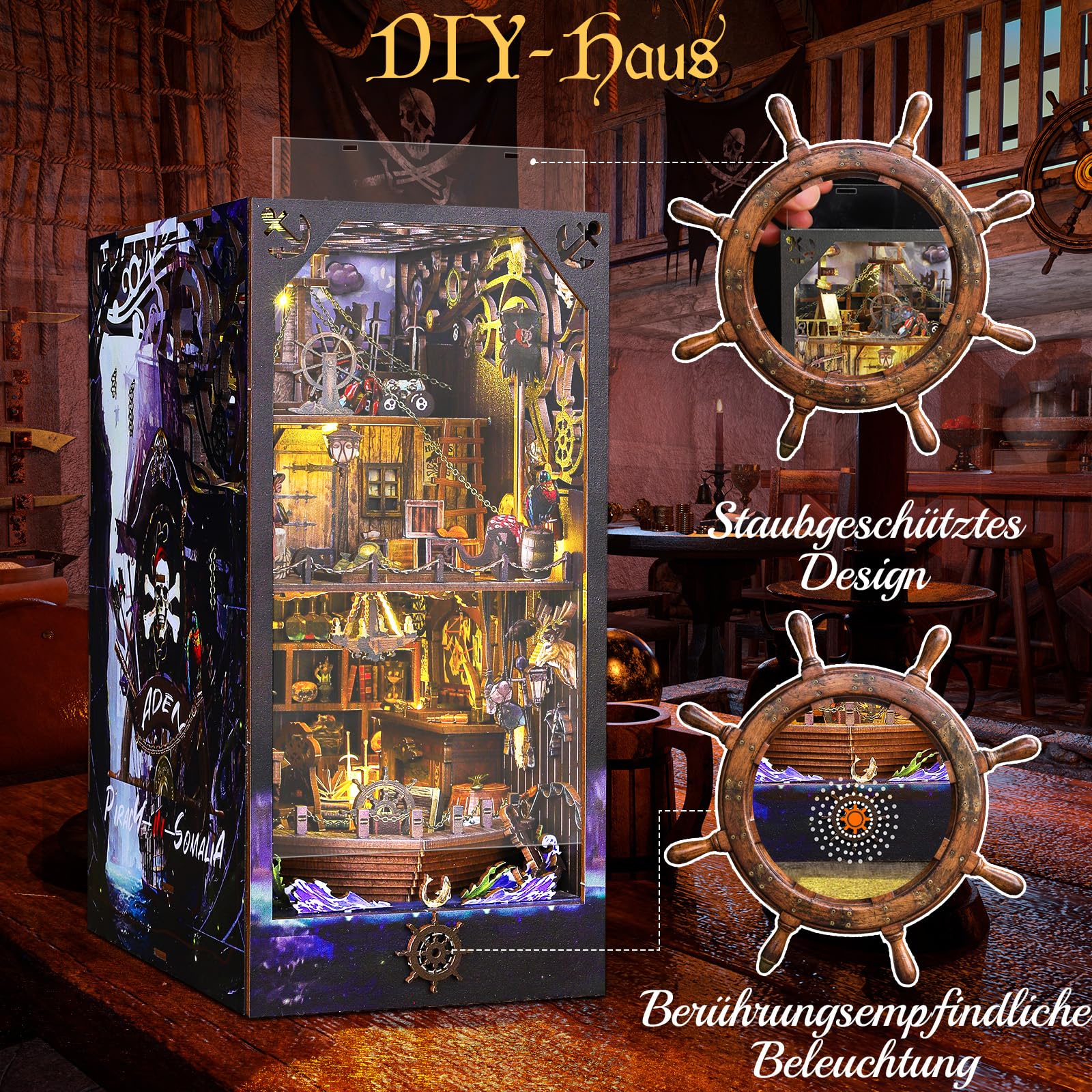 BuzzoXerex DIY Book Nook, DIY Casa in Miniatura Fermalibri in Legno 3D con Copertura Antipolvere, Luce LED Manuale per Arredare le Librerie e fare Regali Creativi (Aden)