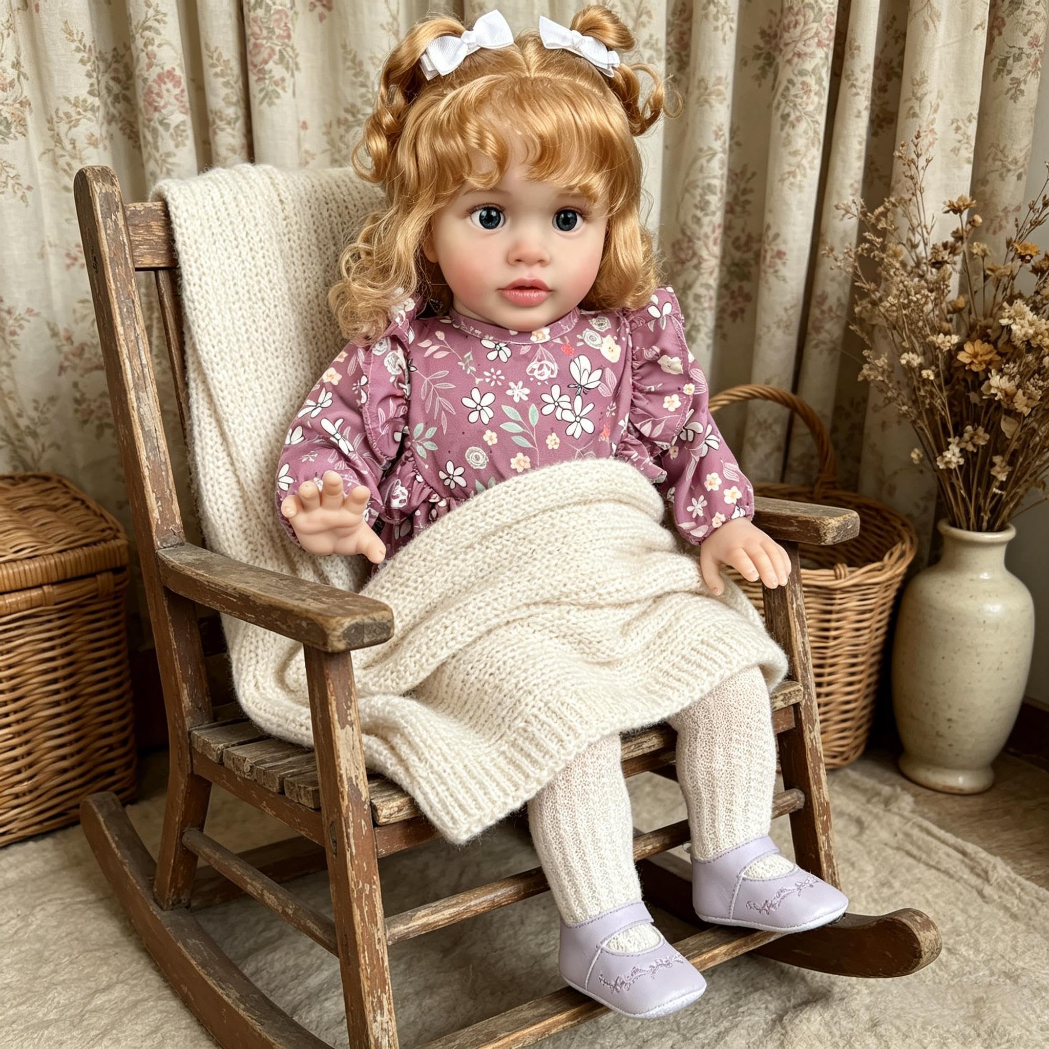 Duży rozmiar Reborn Baby Dolls Pippa 66 cm Realistyczne Reborn Maluch Lalki Dziewczyna z Blond Kręcone Włosy Realistyczne Maluch Baby Doll Ważona Miękka Tkanina Body dla dzieci