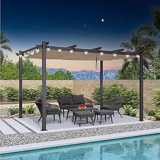 PURPLE LEAF Pergola 3 x 4 m Wasserdicht Stabil Winterfestmit mit Einziehbares Vordach Terrassenüberdachung Beige