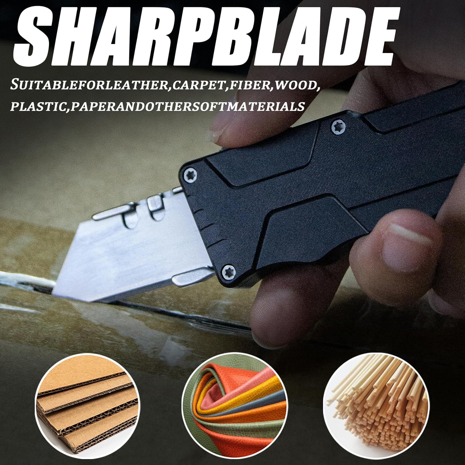 EDC Utility Knife Razor Blades Pocket Knife Aluminum Alloy Outdoor Box Cutter with 10pcs Carbon Blades (D29-black)