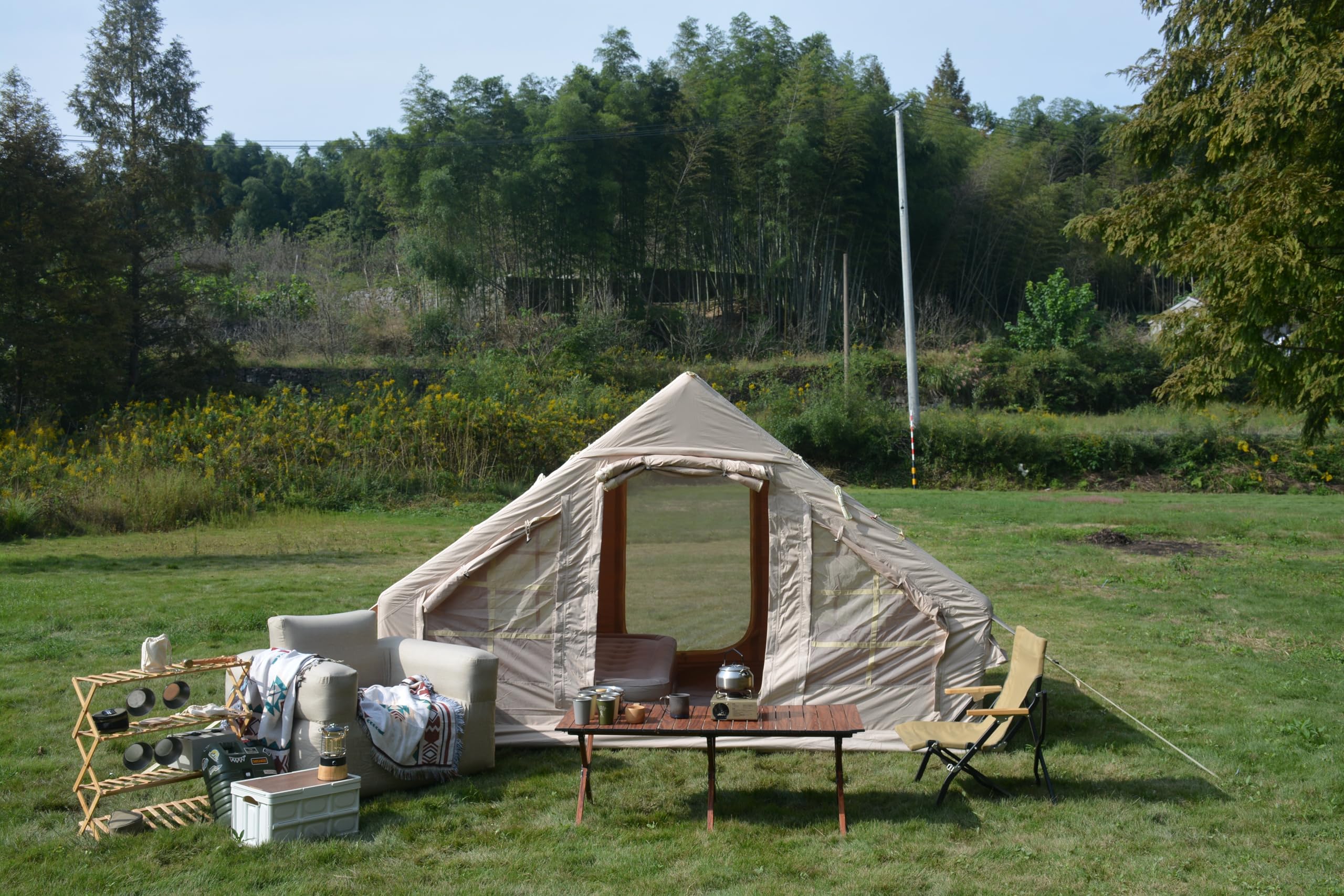 Tviorst Aufblasbares Campingzelt fr 46 Personen, Inflatable Zelt mit  Pumpe, 300D Baumwollmischgewebe, Wasserdicht PU3000mm, mit Ofenrohrffnung  (Stove Jack), Familienzelt fr Camping & Garten : Amazon.de: Sport &  Freizeit