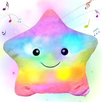 13" Musical Rainbow Star Plush Pillow Glowing Twinkle Night Light Stuffed Animal LED Toys Adjustable Volume Birthday for Girls Boys