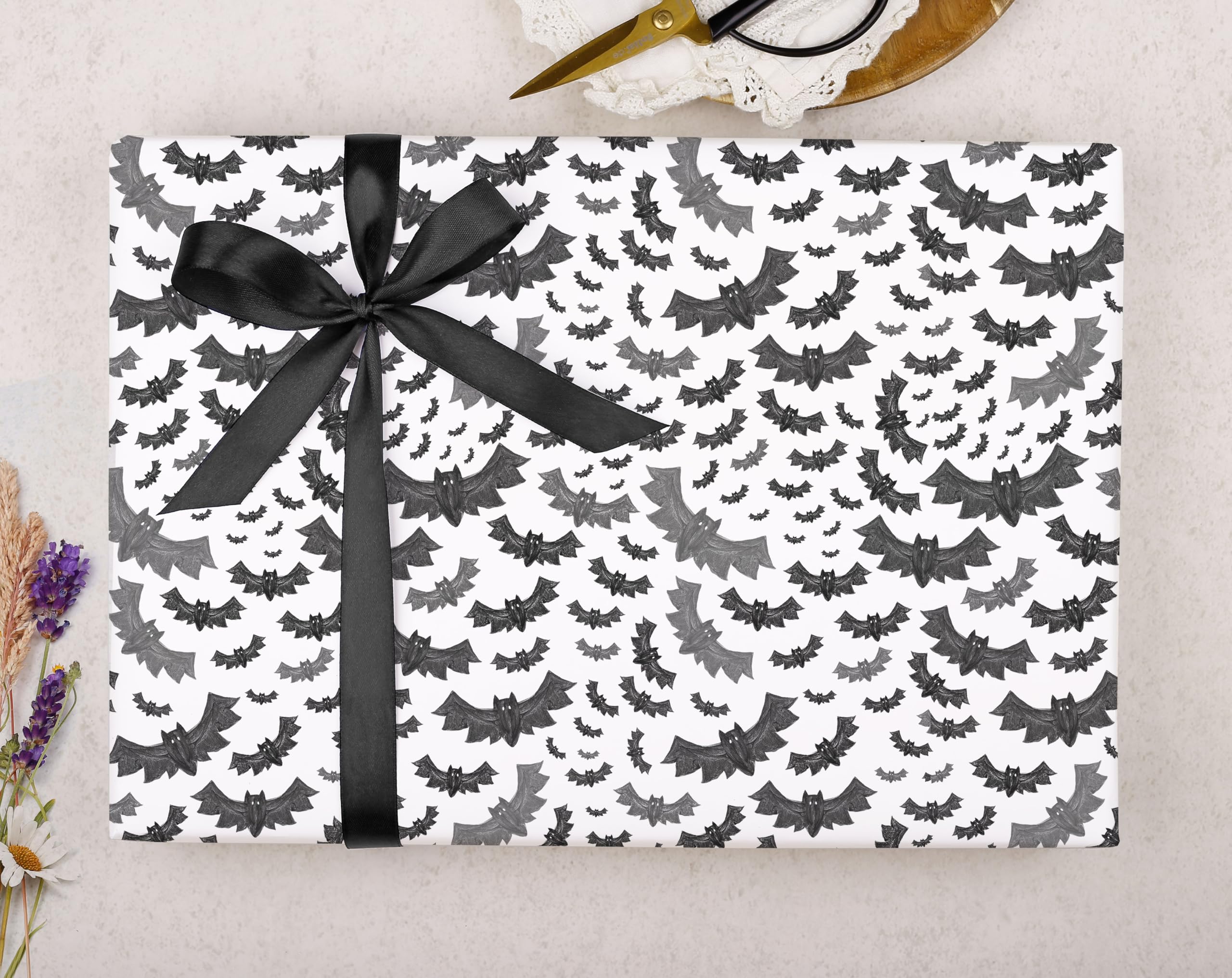 Making Meadows Halloween Wrapping Paper for Gifts, Gothic Gift Wrap Goth Wrapping Paper Sheets with Bat Design (3 Large Sheet Pack) UK Made