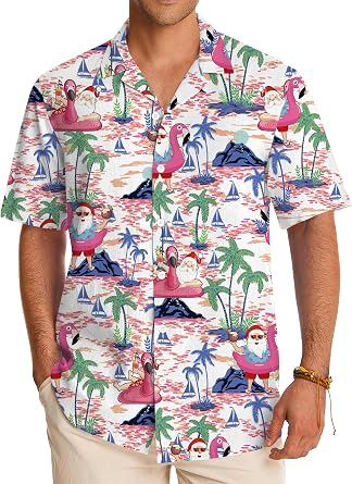 Arvilhill Mens Christmas Shirts Xmas Short Sleeve Hawaiian Button Shirts S-3XL