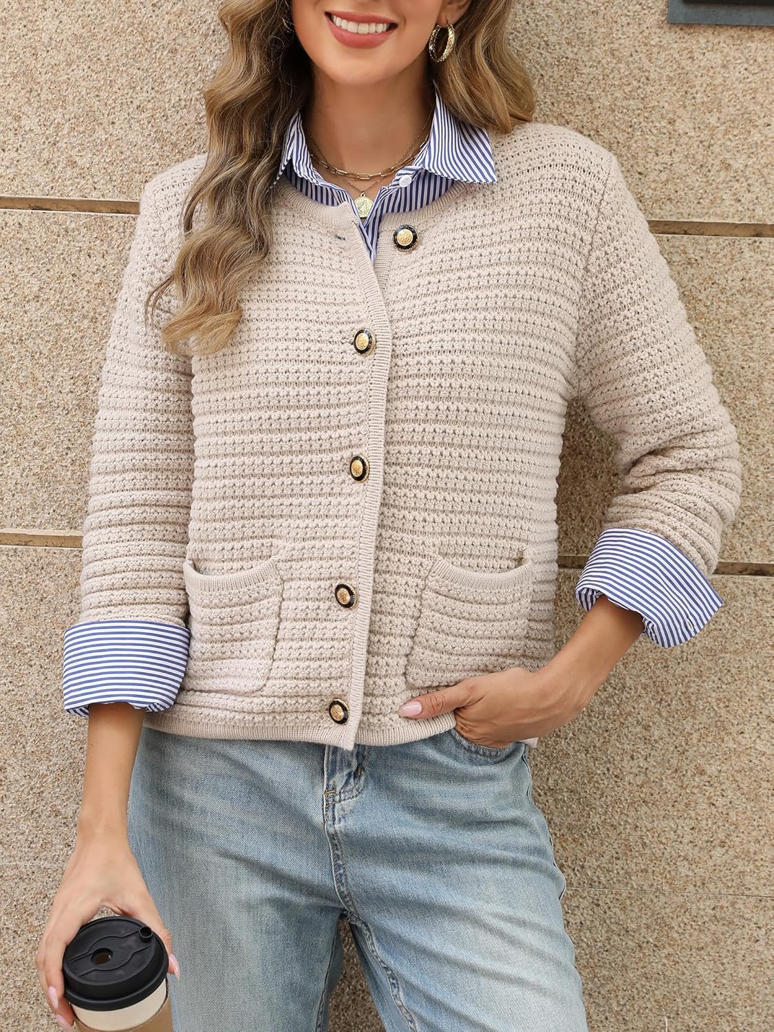 Womens Open Front Cardigan Sweaters 2025 Fall Winter Button Down Long Sleeve Chunky Knit Cardigans - Image 2