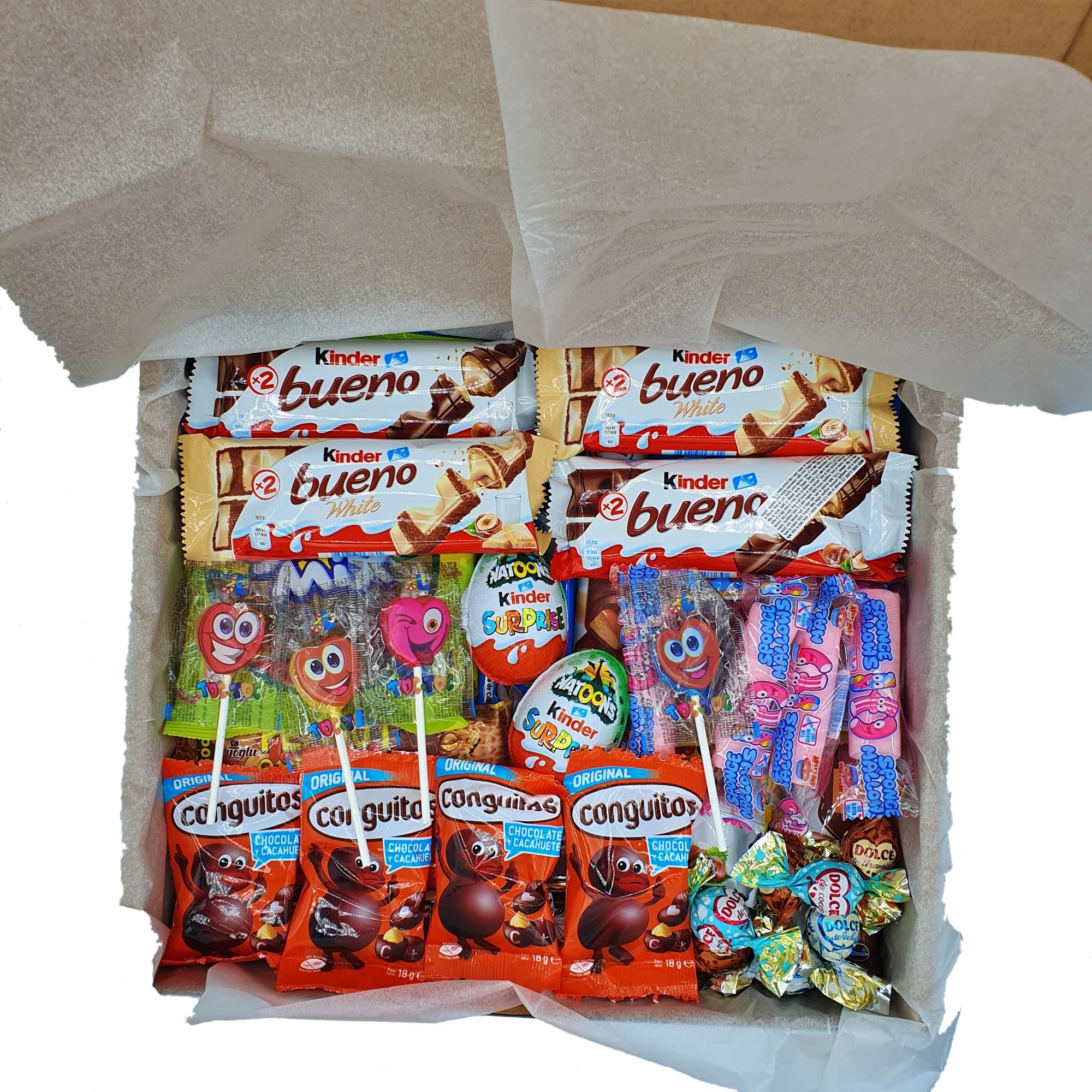 Mega Caja Chocolates y Chuches - Regalo para GOLOSOS - Mega Pack PREMIUM. +40 Chocolatinas. Kinder Bueno - Huevos Kinder - Bombones - Golosinas. IDEAL para REGALAR. [IAMI]