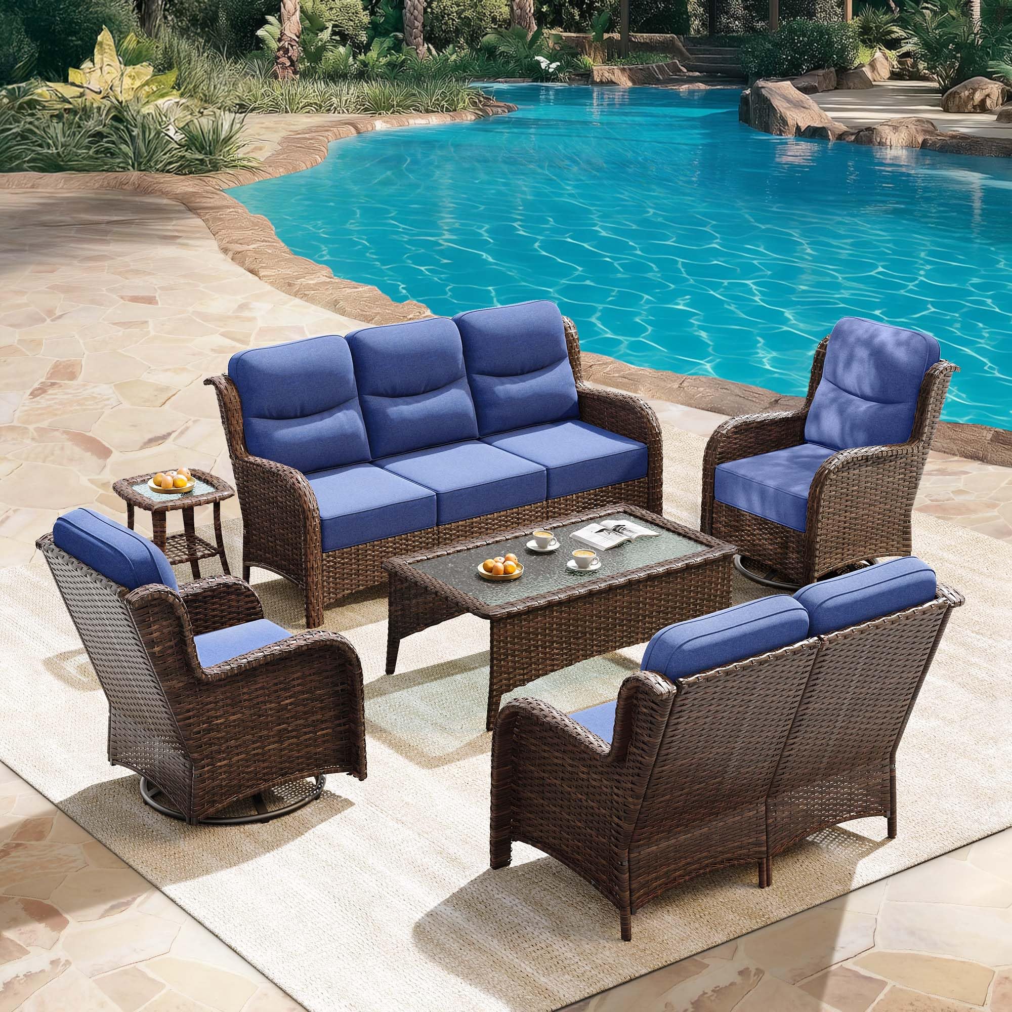HILLGA Luxury Outdoor Patio Furniture Set with 6-Inch Thick Cushions
