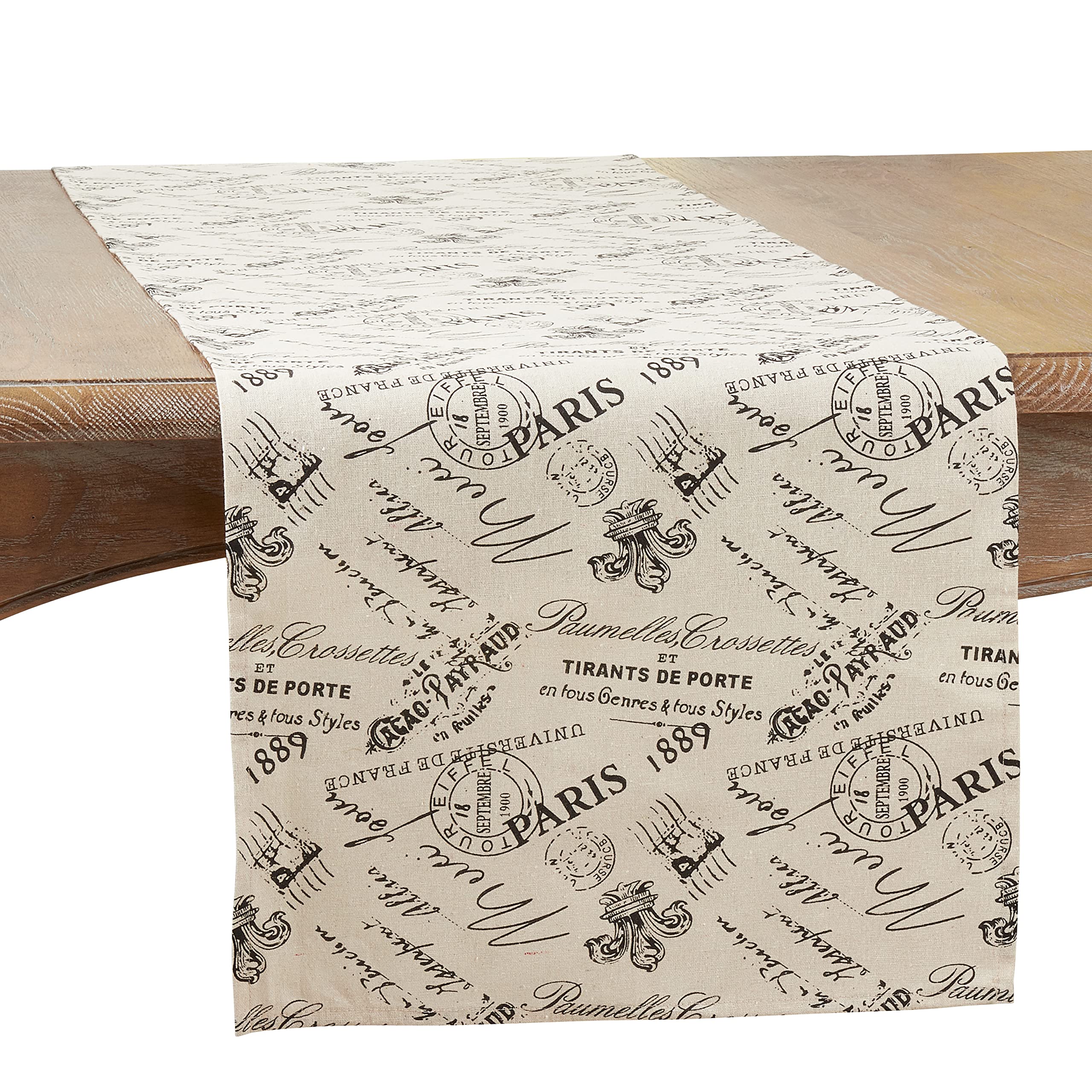 SARO LIFESTYLE la Ville Lumière Collection Paris Printed Table Runner, 14"x72", Natural