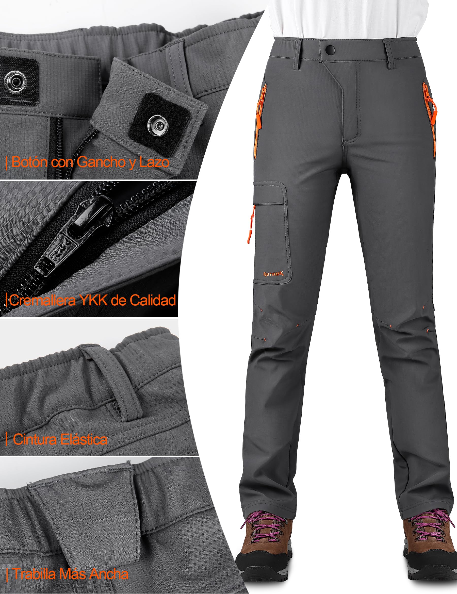 KUTOOK Pantalones Softshell Mujer Invierno Pantalones Deporte Impermeables para Montaña Trekking Senderismo Escalada con Forro Polar(HP311)
