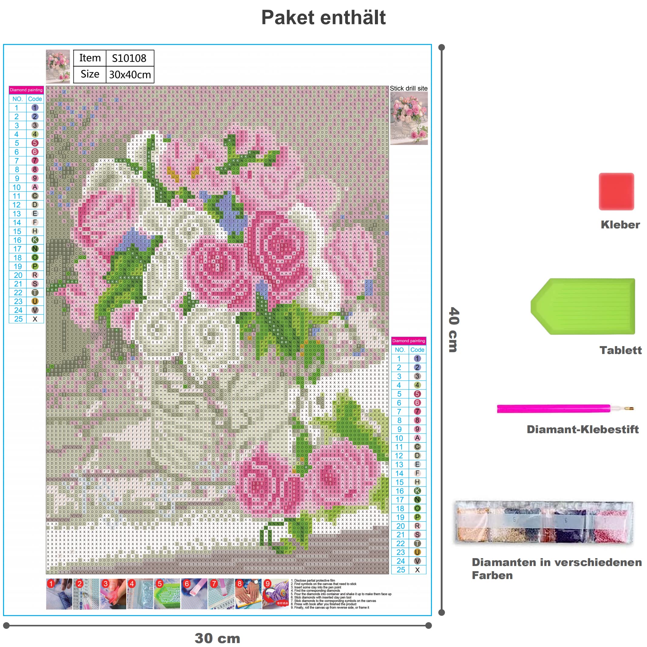 Pittura Con Diamanti Fiore 30x40 Cm Kit Completo 5D | Tela Premium Con Colla, Diamanti Rotondi 26 Facce, Strumenti Inclusi, Per Adulti E Bambini - 3
