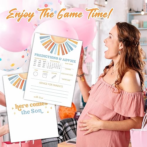 Miniatura 4 de Retro Sunshine Predictions & Advice - Kit de juego para baby shower, Here Comes The Sun, 30 tarjetas de juego de relleno de doble cara para baby
