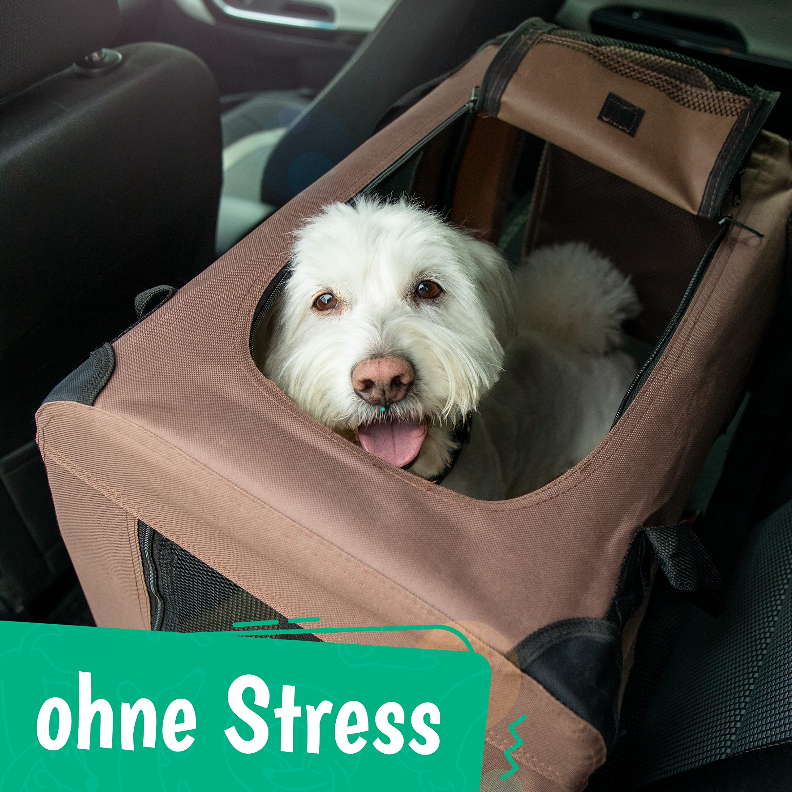 Hundebox Hundetransportbox faltbar & robust für Auto & Reise 70×52×50 cm - atmungsaktive Transportbox Transporttasche für Hunde & Katzen Stoffbox Tragetasche Grau