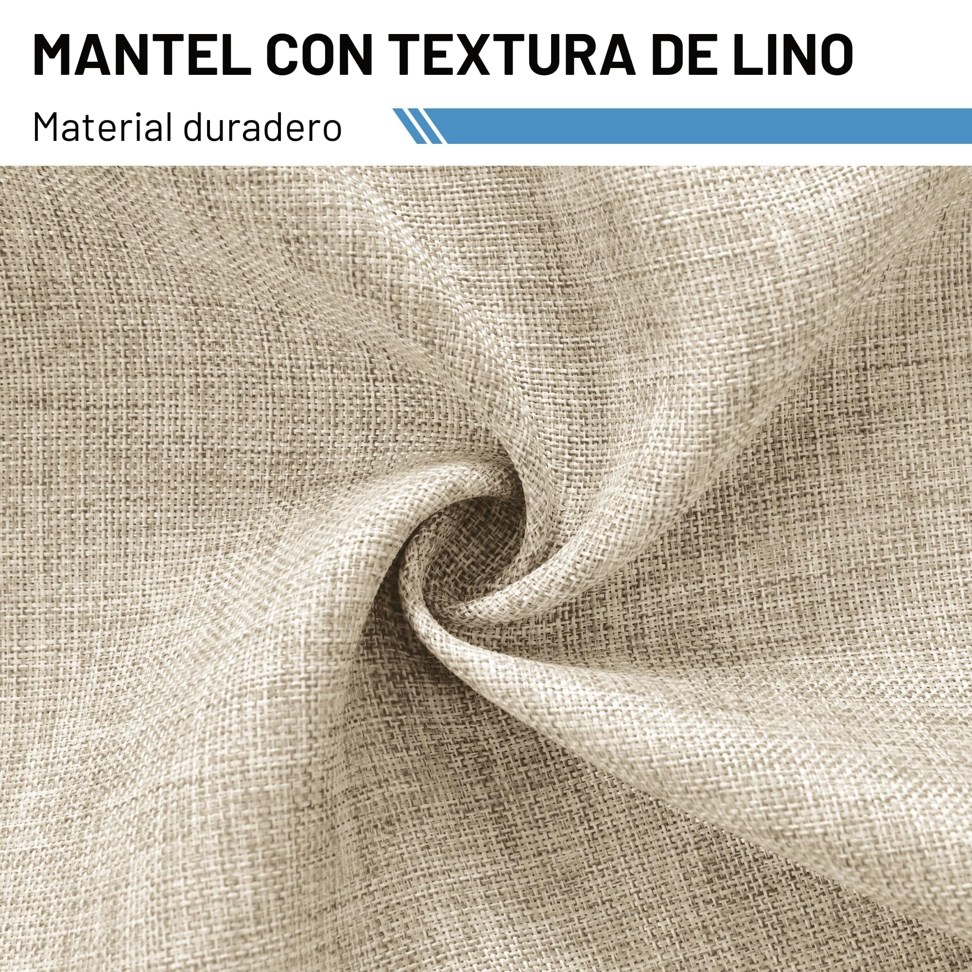 Mantel de Lino Beige Antimanchas Lavable Impermeable 135x160 cm para Comedor Jardín Fiesta Bodas Hogar