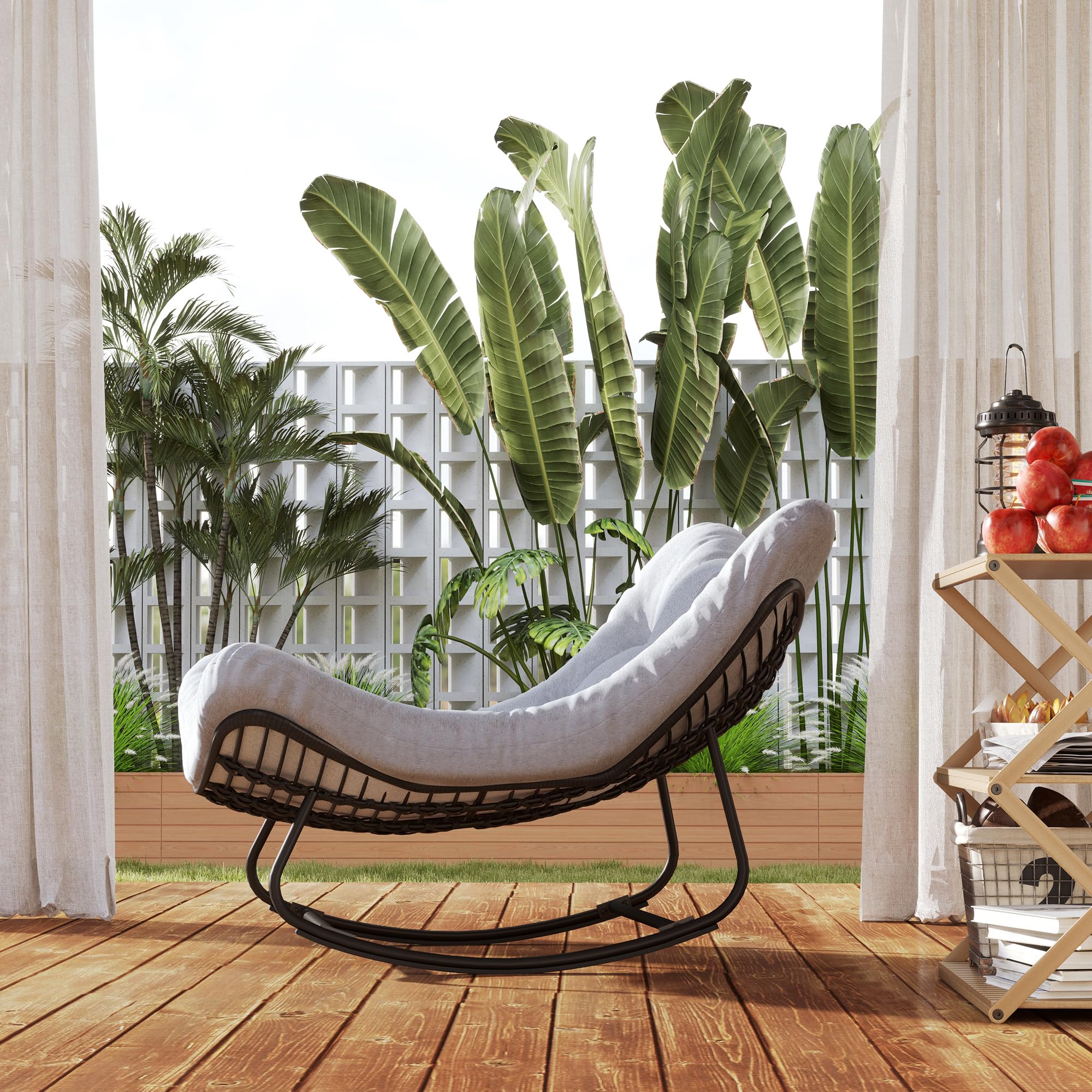 Outsunny Fauteuil à Bascule de Jardin, Chaise à Bascule en Forme d'œuf en résine tressée, Rocking Chair avec Coussin rembourré pour Jardin, Chambre à Coucher, Salon, Gris