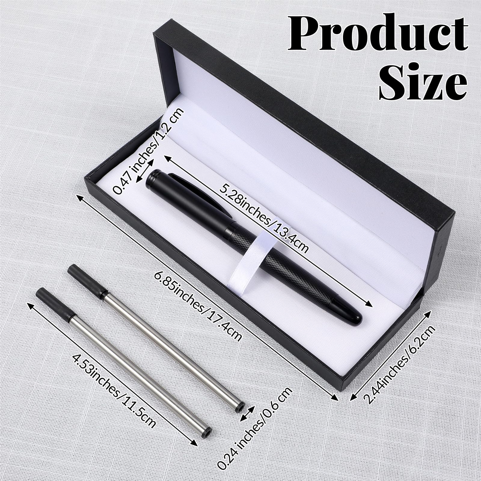 3 Pcs Matte Black Forest Rollerball Pen Pocket Refillable Rollerball Pen with Metal Case and Black Ink Refill — view 2