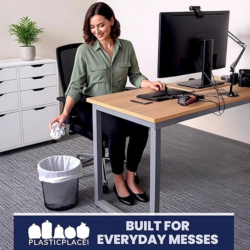 Miniatura 7 de Plasticplace Bolsas de basura de 8 galones bolsa de basura blanca premium con cordón, 0.7 mil de grosor, forros duraderos para botes de basura,