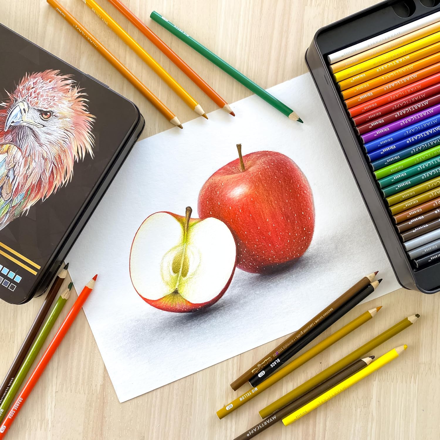 MyArtscape Oil Based Colored Pencils Set, 72 pcs Premium Color Pencils, Vibrant Colors, Break-Resistant Core, Art Kit with Adult Coloring Book