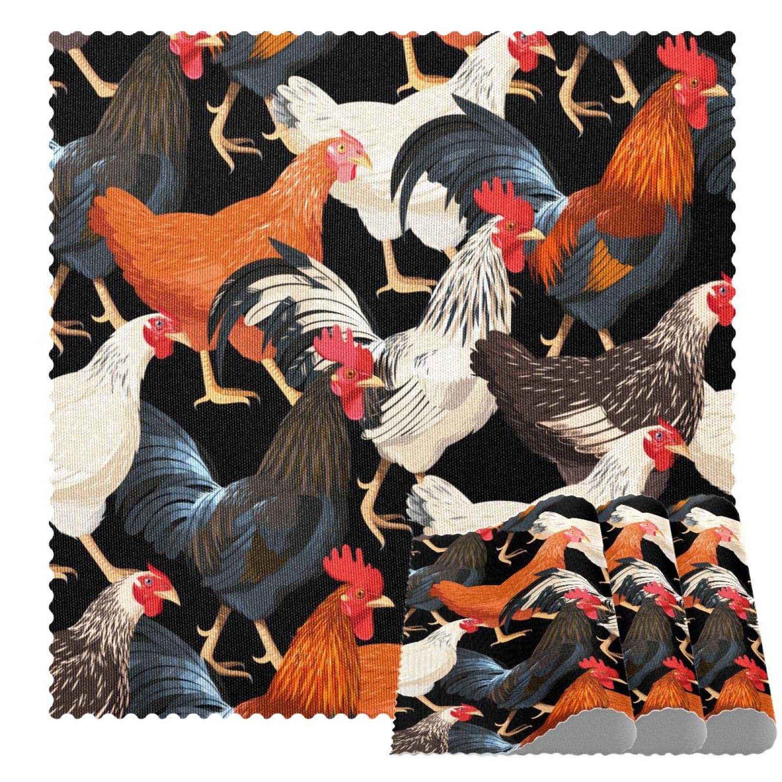 Sets de table poules et coqs colorés, lot de 4 pièces antidérapantes 30x30 cm
