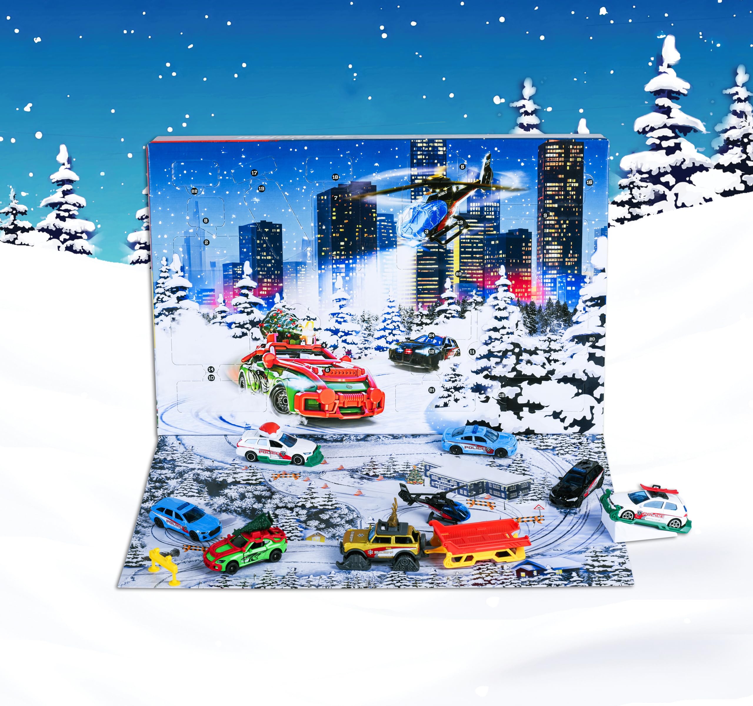 Majorette, Calendario de Adviento, Set de 8 Coches, Metal, 7,5 cm, Piezas de Taller, Accesorios Tuning, Pegatinas, Diorama Incluido, Caja Decorada, Ideal para Regalar, 3 años (8504107000)