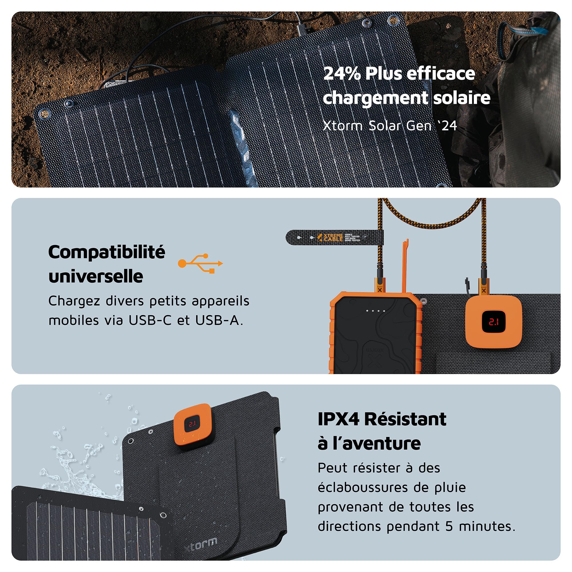 Xtorm SolarBooster, Panneau Solaire Portable 14W, Extérieur, Durable, Énergie Solaire, Flexible, Monocristallin, EFTE