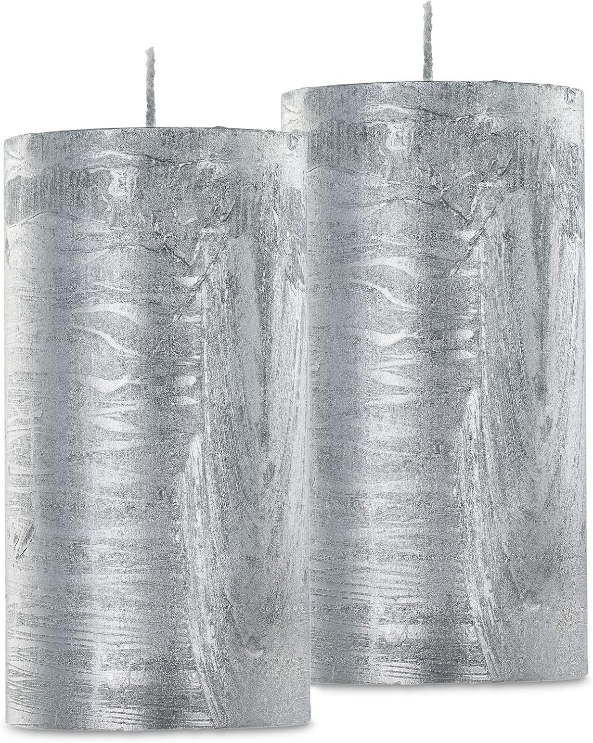 Rustic Silver Pillar Candles - 2.8" X 5" Silver Candles - 2 Pack Unscented Metallic Pillar Candles for Home Decoration and Holiday