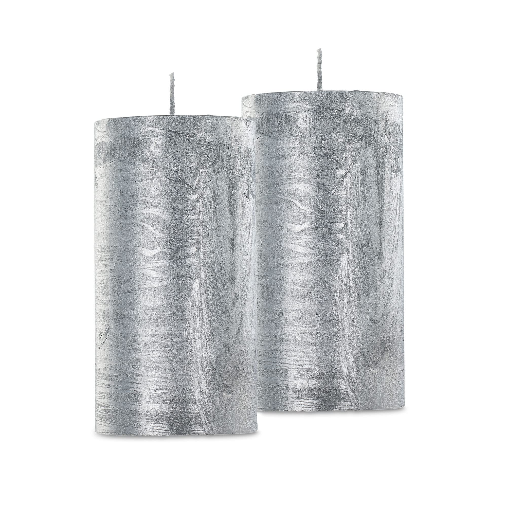 Rustic Silver Pillar Candles - 2.8" X 5" Silver Candles - 2 Pack Unscented Metallic Pillar Candles for Home Decoration and Holiday