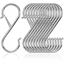 S-Shaped Hooks, Stainless Steel, No Falling, Set of 10 (9 cm x 10 pcs), Load Capacity 33.1 lbs (15 kg), Rustproof, Waterproof, Storage Hanging Hooks, Kitchen, Bath, Small Accessories (Silver)
