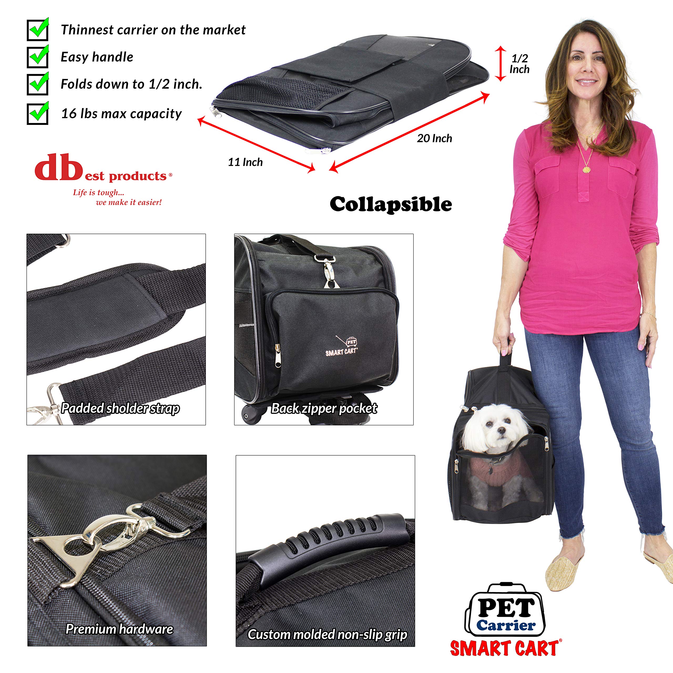 dbest products Pet Smart Transporttasche für Haustiere, mittelgroß, schwarz, weiche Seiten, faltbar, Reisetasche, für Hunde und Katzen, von Fluggesellschaften zugelassen, Tragetasche für Gepäck