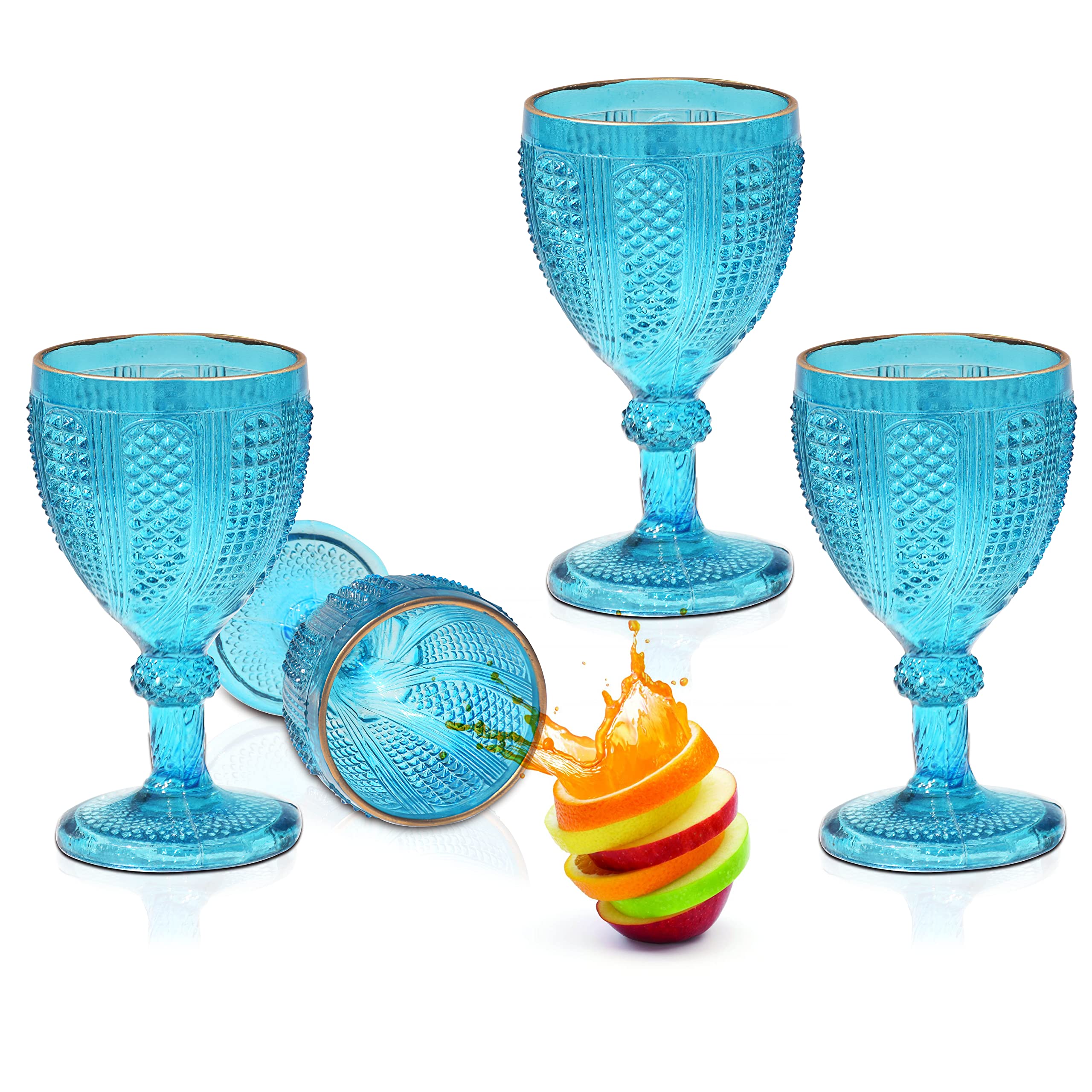 Pure Source IndiaPure Source India Crystal Clear Diamond Cut Wine and Juice Glass 300ml,(Blue) 4Piece