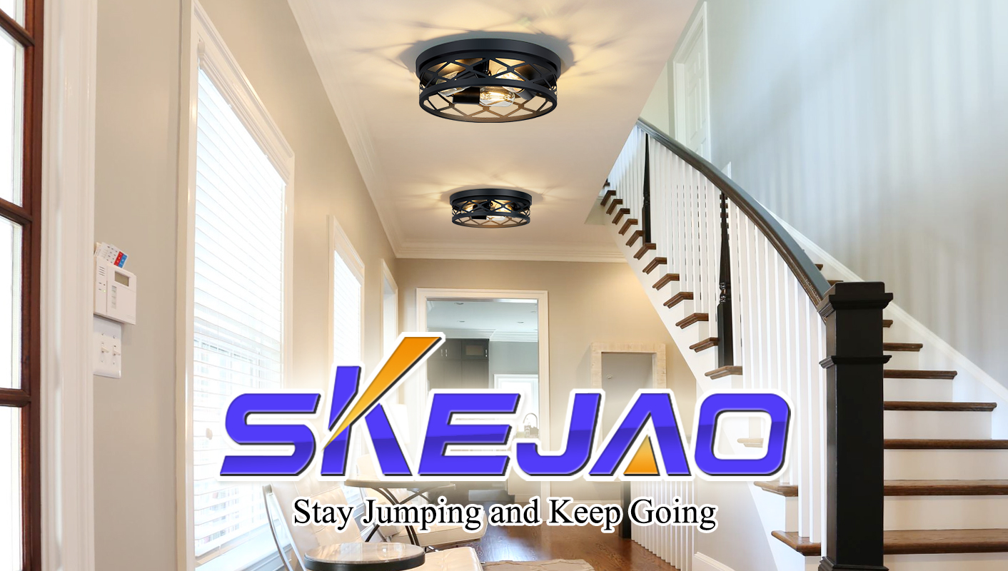 Image of SKEJAO, 2 Pack Flush Mount Ceiling Light Fixture, Black, for Hallway, Kitchen, Farmhouse, Bedroom (13 x 13 x 3.93 inches, 2400 lumens, Dimmable, 2 Count)