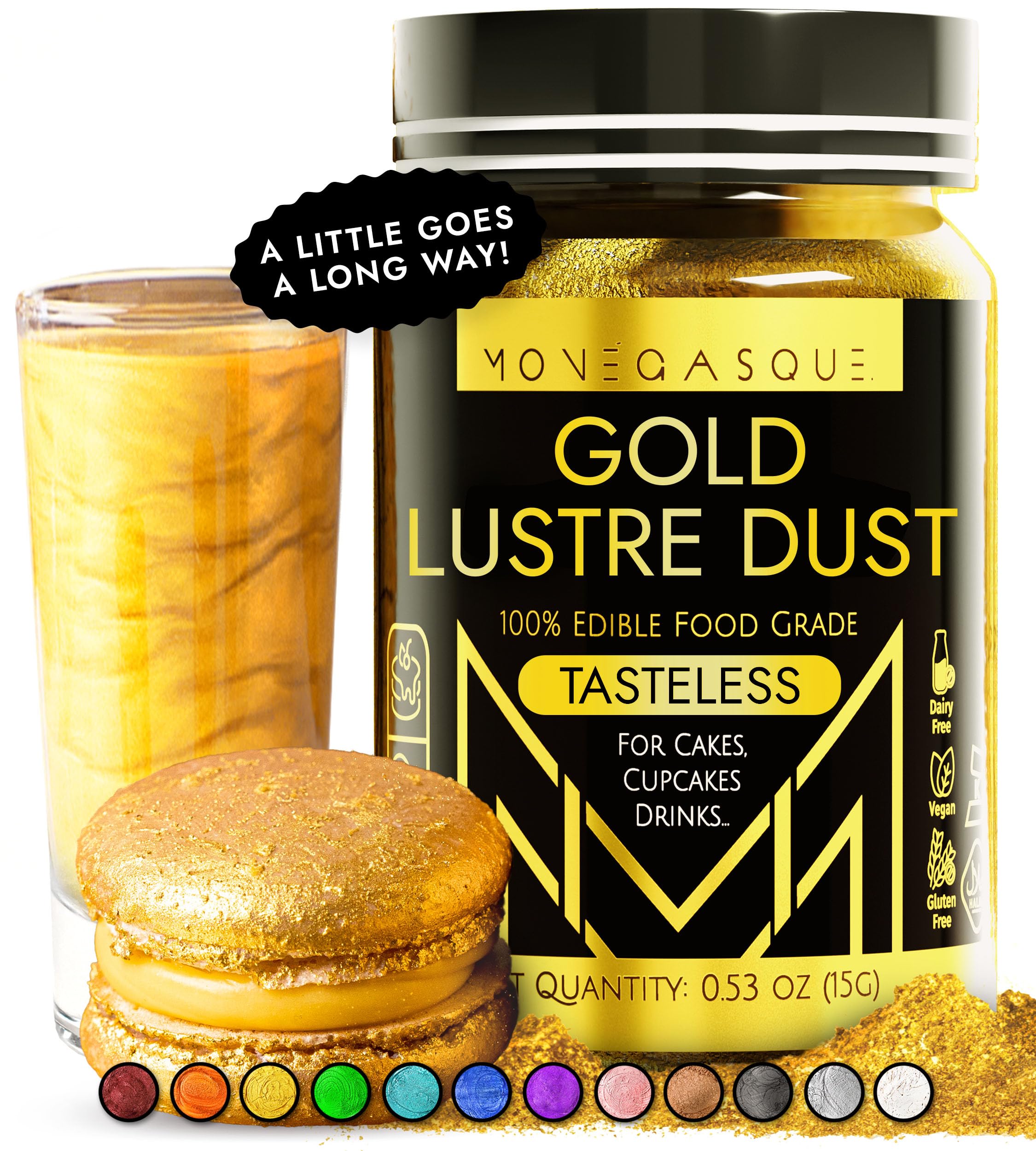 MONÉGASQUE Gold Edible Glitter for Drinks 15g – Edible Glitter for Cakes - Gold Luster Dust for Drinks & Cocktail Shimmer - Food & Valentines Cake Decorations Spray - Drink Shimmer & Cake Lustre Dust