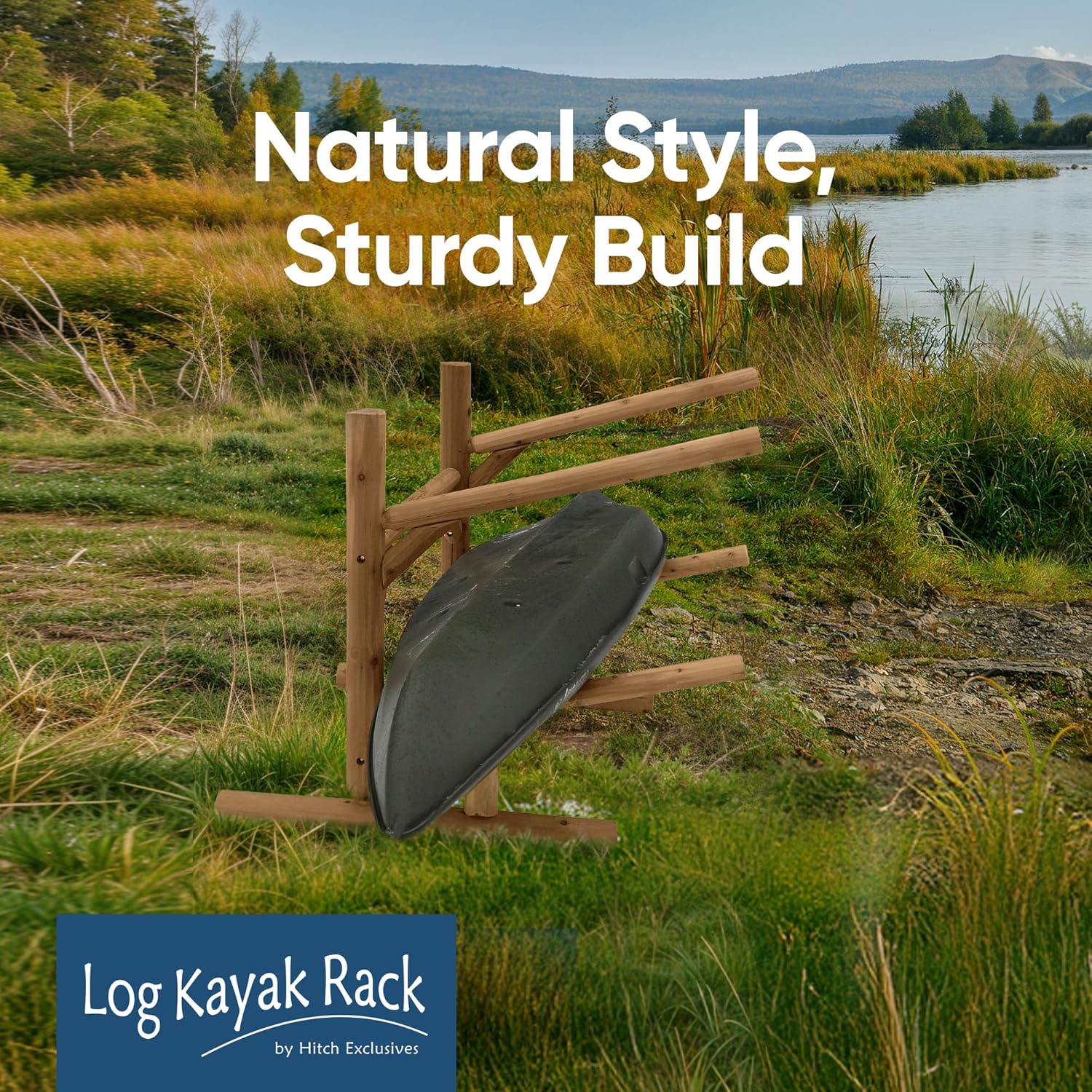 Log Kayak Rack 2-Place Canoe Rack Stand, Free-Standing Kayak Racks for Outdoor & Indoor, Surfboard Storage Stands or SUP Garage Organizer, Paddle Board Kayaking Holder - Canyon Brown
