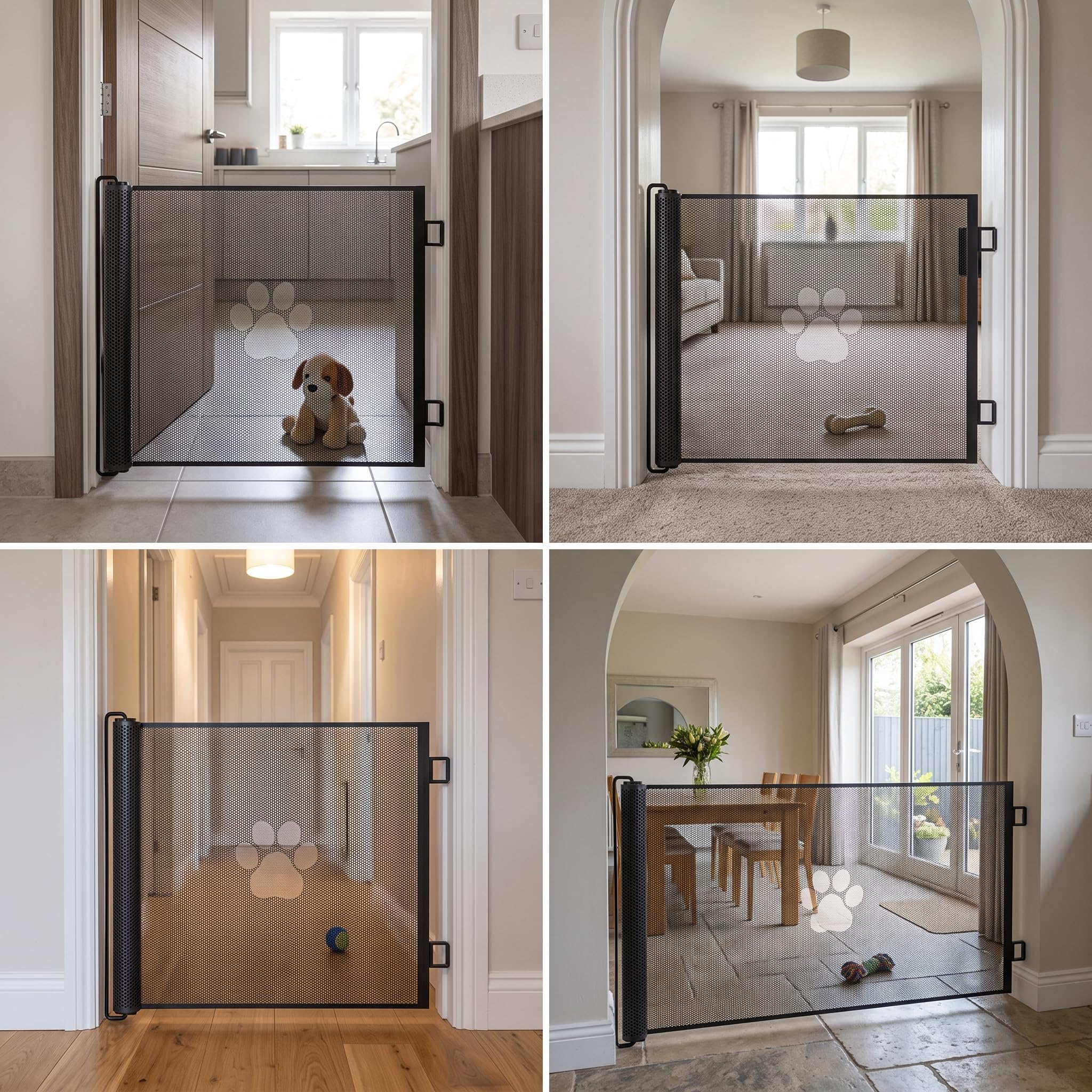Schutzgitter für Hunde und Katzen - 110-130 cm - Ausziehbares Absperrgitter ohne Bohren - katzengitter tür, Schwarz, 110 * 78cm